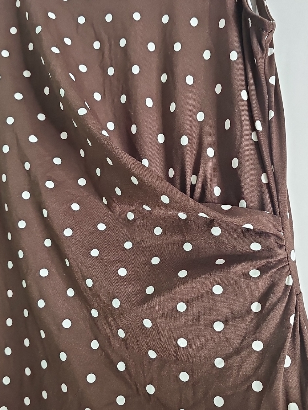Talbots Brown Polka Dot Sleeveless Midi Dress with Side Twist - Picture 2 of 4